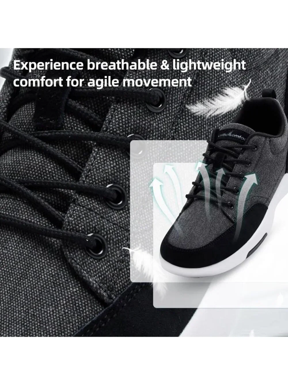 OrthoComfoot Men's Black Rubber Comfortable & Breathable Slip On Walking Sneaker